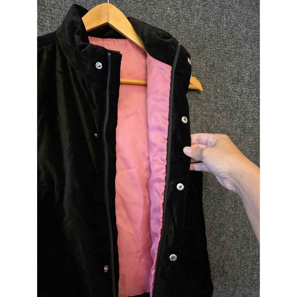 Vintage Ralph Lauren Vest Womens Small Black Velvet Quilted Zip Puffer Hong Kong - Picture 6 of 12